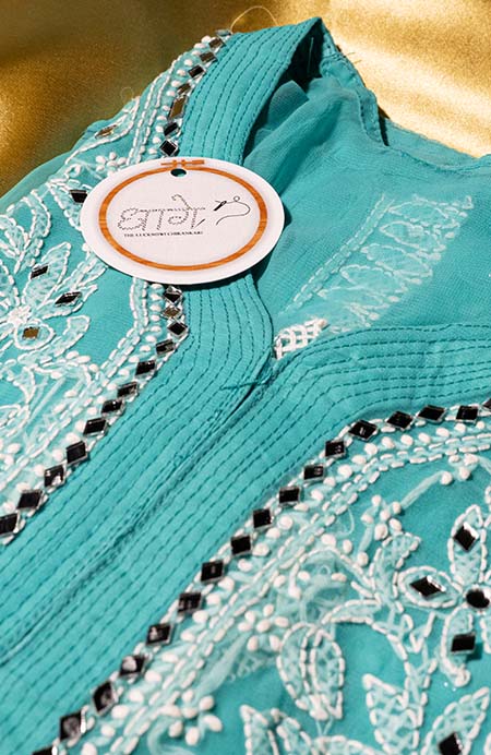 Chiffon Straight Kurti with Mirror Work 100024